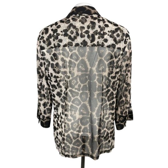 CHICO'S Leopard Print Button Up Sheer Blouse Top Sz Large - Picture 3 of 6